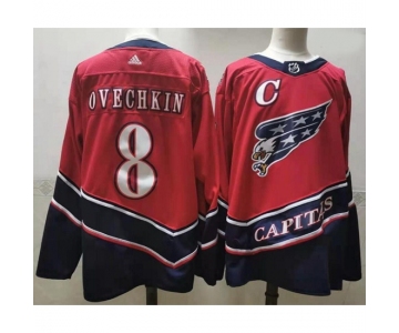 Men Washington Capitals 8 Alexander Ovechkin Red 2020 21 Reverse Retro Adidas Jersey