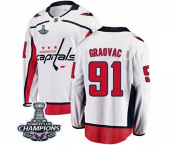 Men Washington Capitals #91 Tyler Graovac Fanatics Branded White Away Breakaway 2018 Stanley Cup Final Champions NHL Jersey