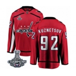 Men Washington Capitals #92 Evgeny Kuznetsov Fanatics Branded Red Home Breakaway 2018 Stanley Cup Final Champions NHL Jersey