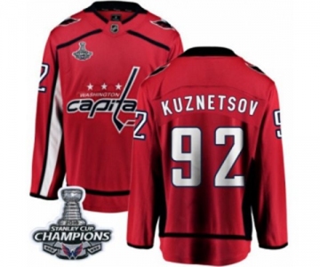 Men Washington Capitals #92 Evgeny Kuznetsov Fanatics Branded Red Home Breakaway 2018 Stanley Cup Final Champions NHL Jersey