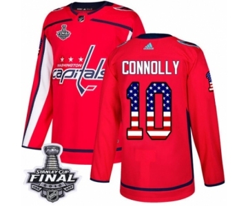 Men's Adidas Washington Capitals #10 Brett Connolly Authentic Red USA Flag Fashion 2018 Stanley Cup Final NHL Jersey