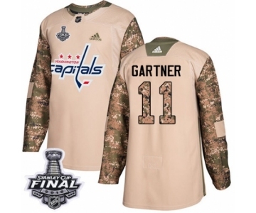 Men's Adidas Washington Capitals #11 Mike Gartner Authentic Camo Veterans Day Practice 2018 Stanley Cup Final NHL Jersey