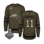 Men's Adidas Washington Capitals #11 Mike Gartner Authentic Green Salute to Service 2018 Stanley Cup Final NHL Jersey