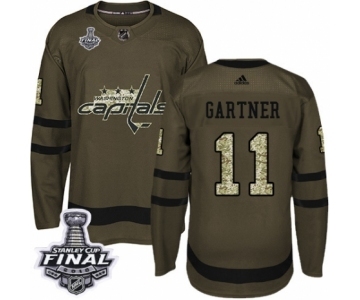 Men's Adidas Washington Capitals #11 Mike Gartner Authentic Green Salute to Service 2018 Stanley Cup Final NHL Jersey