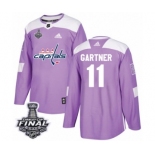 Men's Adidas Washington Capitals #11 Mike Gartner Authentic Purple Fights Cancer Practice 2018 Stanley Cup Final NHL Jersey