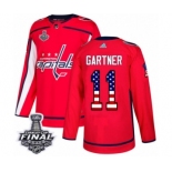 Men's Adidas Washington Capitals #11 Mike Gartner Authentic Red USA Flag Fashion 2018 Stanley Cup Final NHL Jersey