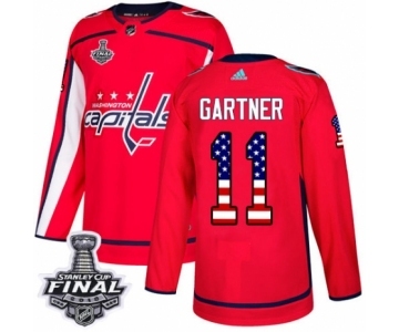 Men's Adidas Washington Capitals #11 Mike Gartner Authentic Red USA Flag Fashion 2018 Stanley Cup Final NHL Jersey