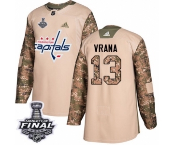 Men's Adidas Washington Capitals #13 Jakub Vrana Authentic Camo Veterans Day Practice 2018 Stanley Cup Final NHL Jersey