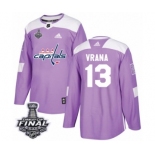 Men's Adidas Washington Capitals #13 Jakub Vrana Authentic Purple Fights Cancer Practice 2018 Stanley Cup Final NHL Jersey