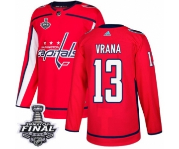 Men's Adidas Washington Capitals #13 Jakub Vrana Authentic Red Home 2018 Stanley Cup Final NHL Jersey