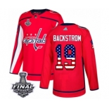 Men's Adidas Washington Capitals #19 Nicklas Backstrom Authentic Red USA Flag Fashion 2018 Stanley Cup Final NHL Jersey