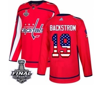 Men's Adidas Washington Capitals #19 Nicklas Backstrom Authentic Red USA Flag Fashion 2018 Stanley Cup Final NHL Jersey