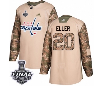 Men's Adidas Washington Capitals #20 Lars Eller Authentic Camo Veterans Day Practice 2018 Stanley Cup Final NHL Jersey