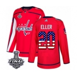 Men's Adidas Washington Capitals #20 Lars Eller Authentic Red USA Flag Fashion 2018 Stanley Cup Final NHL Jersey