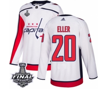 Men's Adidas Washington Capitals #20 Lars Eller Authentic White Away 2018 Stanley Cup Final NHL Jersey