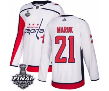 Men's Adidas Washington Capitals #21 Dennis Maruk Authentic White Away 2018 Stanley Cup Final NHL Jersey