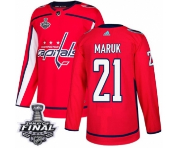 Men's Adidas Washington Capitals #21 Dennis Maruk Premier Red Home 2018 Stanley Cup Final NHL Jersey