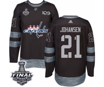 Men's Adidas Washington Capitals #21 Lucas Johansen Authentic Black 1917-2017 100th Anniversary 2018 Stanley Cup Final NHL Jersey