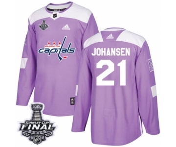 Men's Adidas Washington Capitals #21 Lucas Johansen Authentic Purple Fights Cancer Practice 2018 Stanley Cup Final NHL Jersey