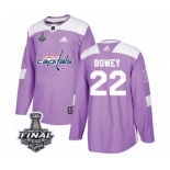 Men's Adidas Washington Capitals #22 Madison Bowey Authentic Purple Fights Cancer Practice 2018 Stanley Cup Final NHL Jersey