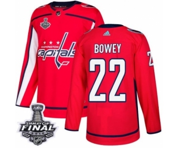 Men's Adidas Washington Capitals #22 Madison Bowey Authentic Red Home 2018 Stanley Cup Final NHL Jersey