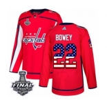 Men's Adidas Washington Capitals #22 Madison Bowey Authentic Red USA Flag Fashion 2018 Stanley Cup Final NHL Jersey