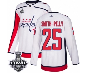 Men's Adidas Washington Capitals #25 Devante Smith-Pelly Authentic White Away 2018 Stanley Cup Final NHL Jersey