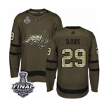 Men's Adidas Washington Capitals #29 Christian Djoos Authentic Green Salute to Service 2018 Stanley Cup Final NHL Jersey