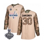 Men's Adidas Washington Capitals #30 Ilya Samsonov Authentic Camo Veterans Day Practice 2018 Stanley Cup Final NHL Jersey