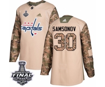 Men's Adidas Washington Capitals #30 Ilya Samsonov Authentic Camo Veterans Day Practice 2018 Stanley Cup Final NHL Jersey