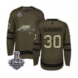 Men's Adidas Washington Capitals #30 Ilya Samsonov Authentic Green Salute to Service 2018 Stanley Cup Final NHL Jersey