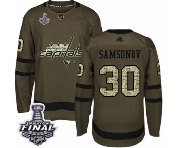 Men's Adidas Washington Capitals #30 Ilya Samsonov Authentic Green Salute to Service 2018 Stanley Cup Final NHL Jersey