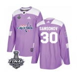 Men's Adidas Washington Capitals #30 Ilya Samsonov Authentic Purple Fights Cancer Practice 2018 Stanley Cup Final NHL Jersey