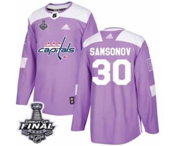 Men's Adidas Washington Capitals #30 Ilya Samsonov Authentic Purple Fights Cancer Practice 2018 Stanley Cup Final NHL Jersey