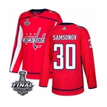 Men's Adidas Washington Capitals #30 Ilya Samsonov Authentic Red Home 2018 Stanley Cup Final NHL Jersey