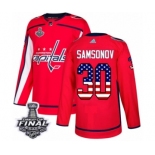 Men's Adidas Washington Capitals #30 Ilya Samsonov Authentic Red USA Flag Fashion 2018 Stanley Cup Final NHL Jersey