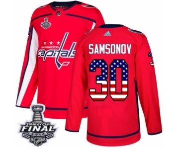 Men's Adidas Washington Capitals #30 Ilya Samsonov Authentic Red USA Flag Fashion 2018 Stanley Cup Final NHL Jersey