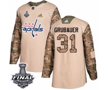 Men's Adidas Washington Capitals #31 Philipp Grubauer Authentic Camo Veterans Day Practice 2018 Stanley Cup Final NHL Jersey