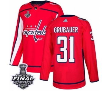 Men's Adidas Washington Capitals #31 Philipp Grubauer Authentic Red Home 2018 Stanley Cup Final NHL Jersey