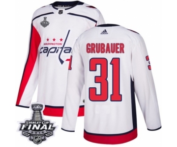 Men's Adidas Washington Capitals #31 Philipp Grubauer Authentic White Away 2018 Stanley Cup Final NHL Jersey