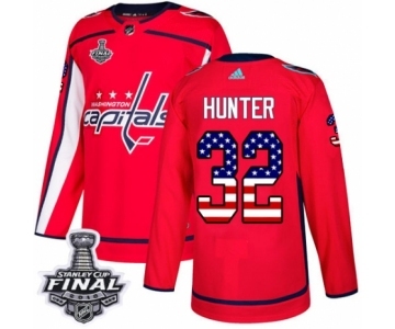 Men's Adidas Washington Capitals #32 Dale Hunter Authentic Red USA Flag Fashion 2018 Stanley Cup Final NHL Jersey