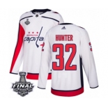 Men's Adidas Washington Capitals #32 Dale Hunter Authentic White Away 2018 Stanley Cup Final NHL Jersey