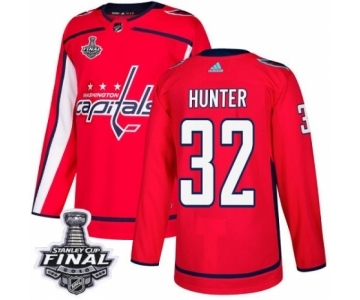 Men's Adidas Washington Capitals #32 Dale Hunter Premier Red Home 2018 Stanley Cup Final NHL Jersey