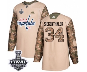 Men's Adidas Washington Capitals #34 Jonas Siegenthaler Authentic Camo Veterans Day Practice 2018 Stanley Cup Final NHL Jersey