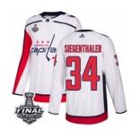 Men's Adidas Washington Capitals #34 Jonas Siegenthaler Authentic White Away 2018 Stanley Cup Final NHL Jersey