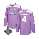 Men's Adidas Washington Capitals #4 Taylor Chorney Authentic Purple Fights Cancer Practice 2018 Stanley Cup Final NHL Jersey