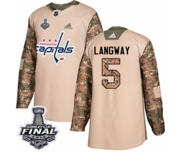 Men's Adidas Washington Capitals #5 Rod Langway Authentic Camo Veterans Day Practice 2018 Stanley Cup Final NHL Jersey