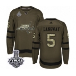 Men's Adidas Washington Capitals #5 Rod Langway Authentic Green Salute to Service 2018 Stanley Cup Final NHL Jersey