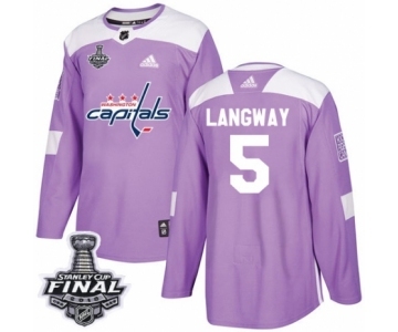 Men's Adidas Washington Capitals #5 Rod Langway Authentic Purple Fights Cancer Practice 2018 Stanley Cup Final NHL Jersey