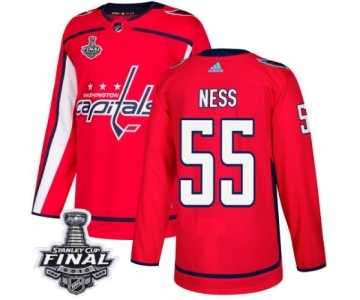 Men's Adidas Washington Capitals #55 Aaron Ness Authentic Red Home 2018 Stanley Cup Final NHL Jersey